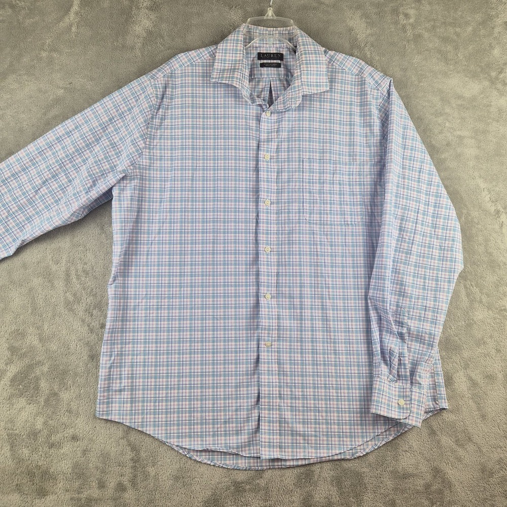 Lauren Ralph Lauren Dress Shirt Men XL Checkered Regular Fit Stretch Black Label
